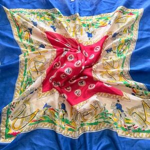 Vintage 1940s–1950s Novelty Silk Equestrian Scarf 33”x33”